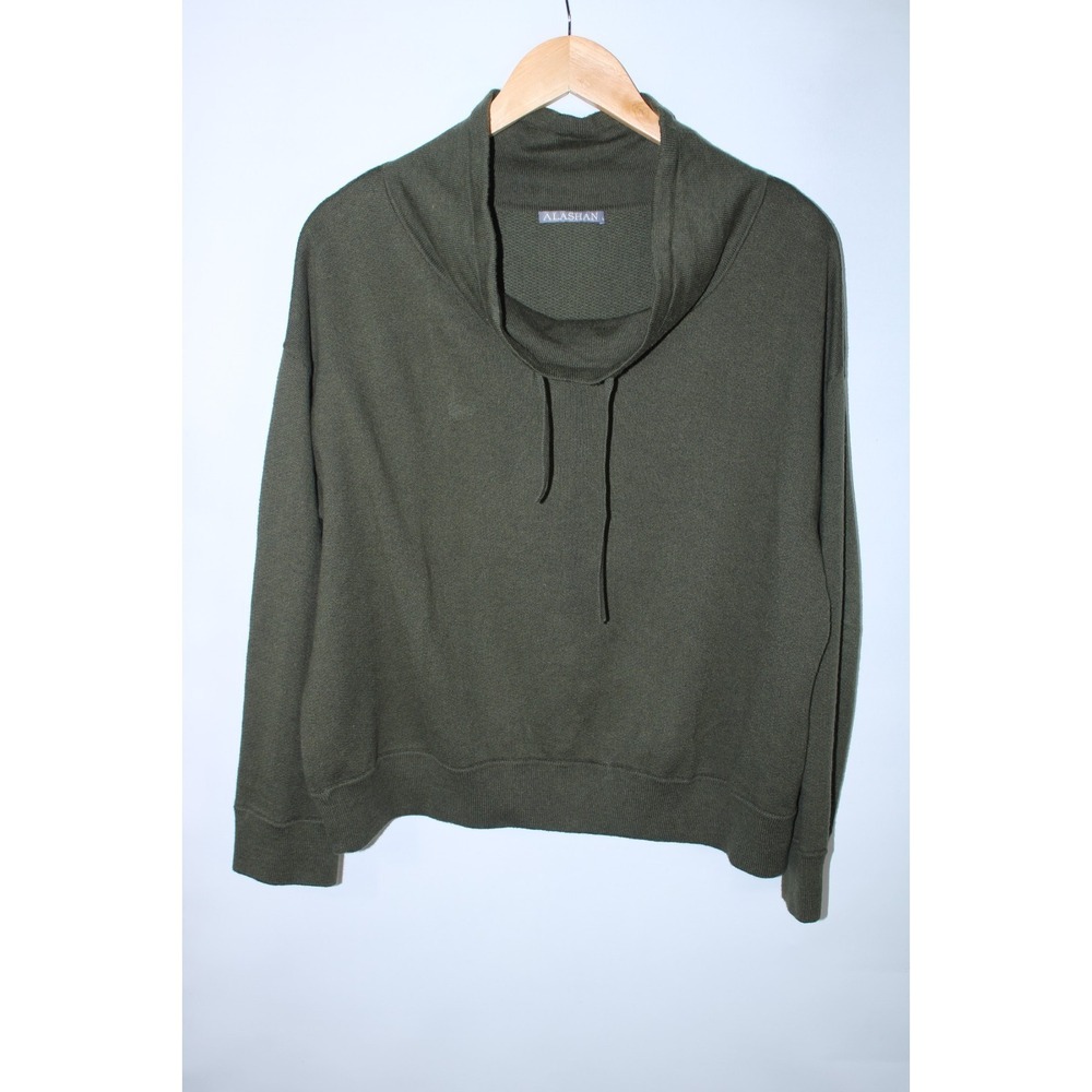 Alashan Women's Large Green Cotton Blend Cowl Neck Sweater